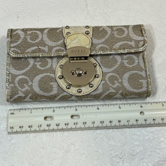VTG Guess Canvas Logo Alligator Faux Print Snap Clutch Wallet 6.5"x3.5" - Picture 12 of 16